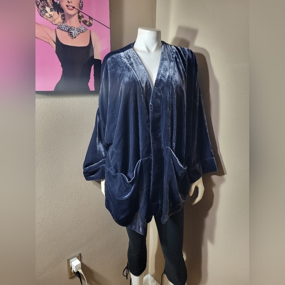 Anthropologie Blue Velvet Cover Up Sweater Sz M - Picture 1 of 5